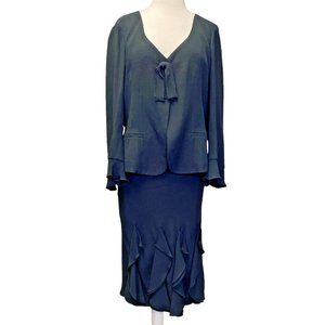 Vintage Sonia Rykiel Skirt Suit Set Ruffle 90s Black Blazer Medium Dark Academia